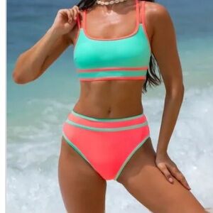 Women's Coral and Mint Bikini Set